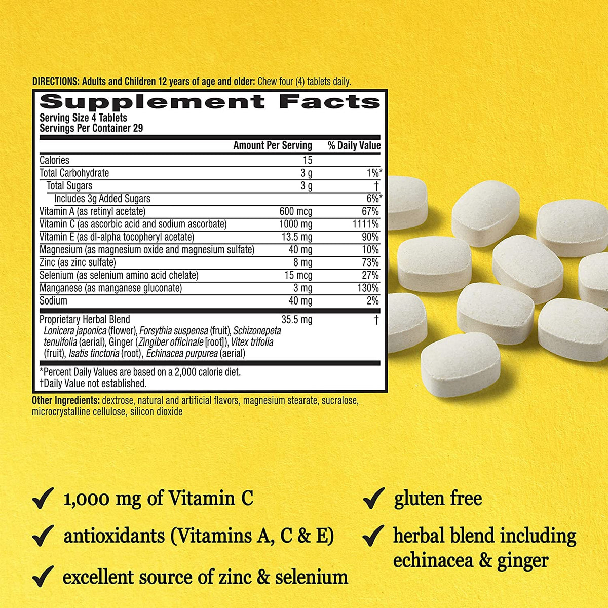 Airborne 1000mg Vitamine C comprimés à mâcher, dosage quotidien