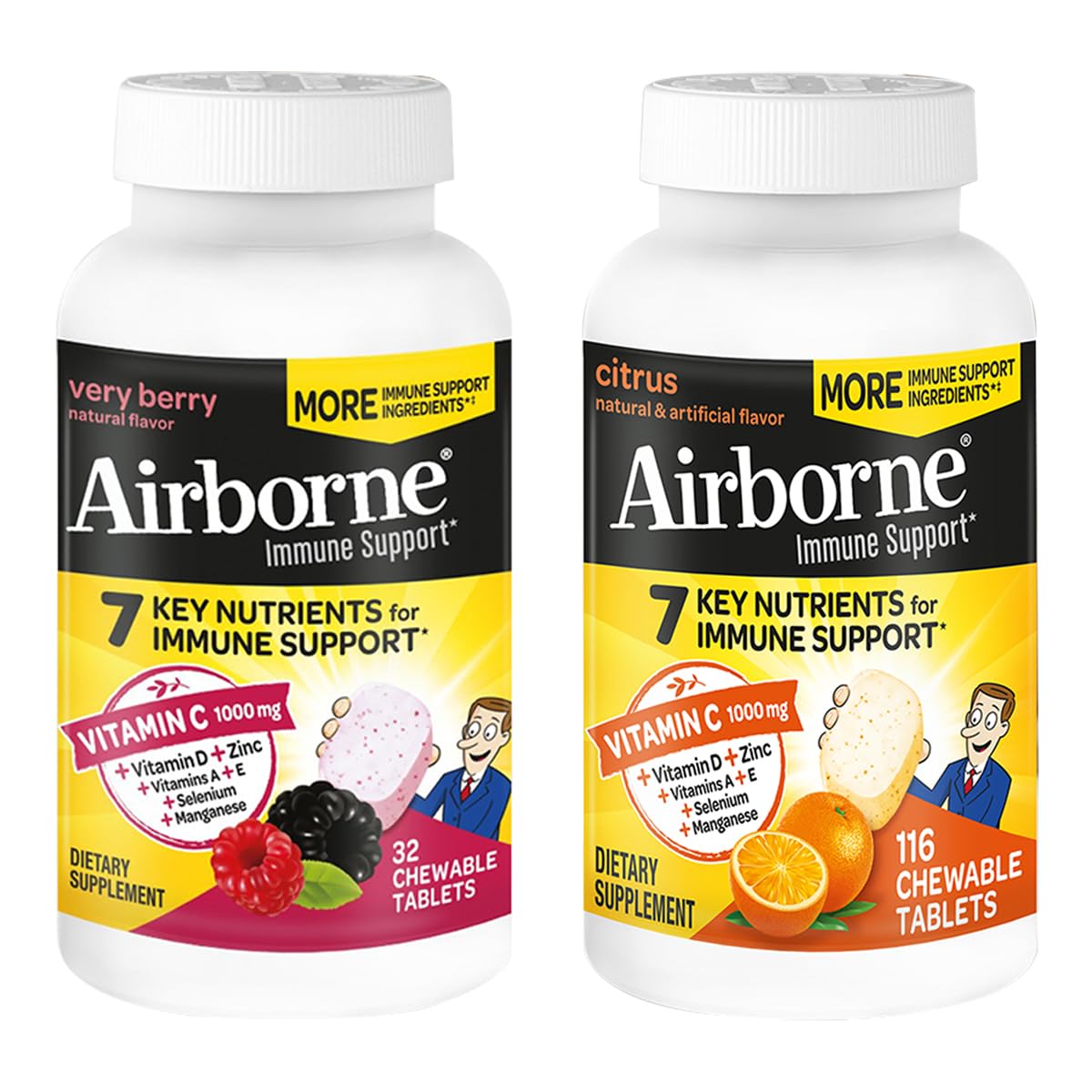 Airborne 1000mg Vitamine C comprimés à mâcher, vue de face