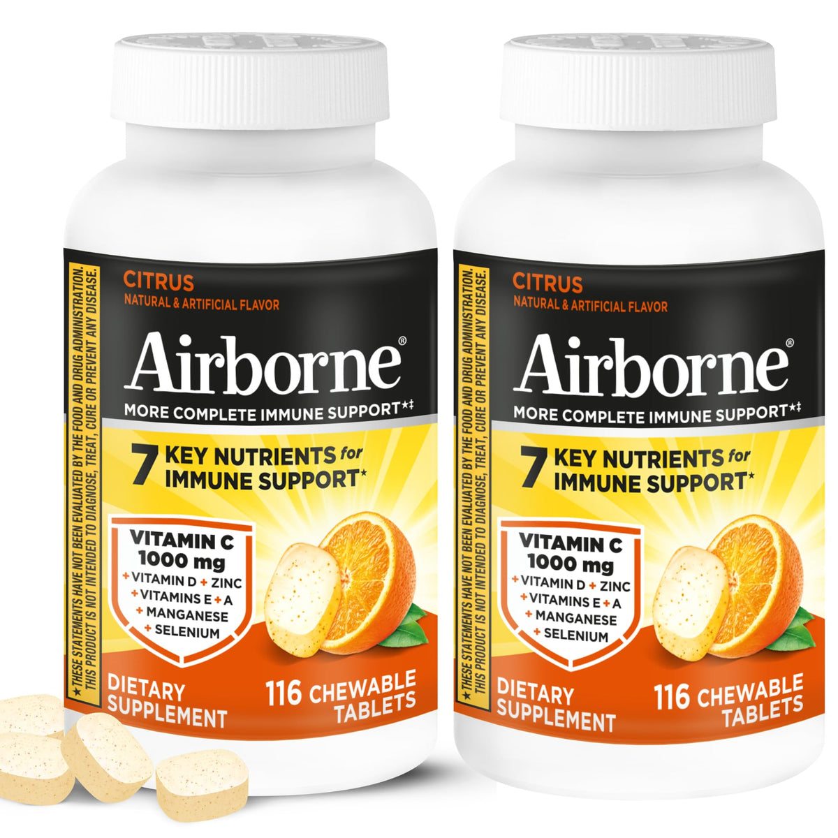 Airborne Complément Alimentaire 1000mg Vitamine C avec Zinc, vue de face
