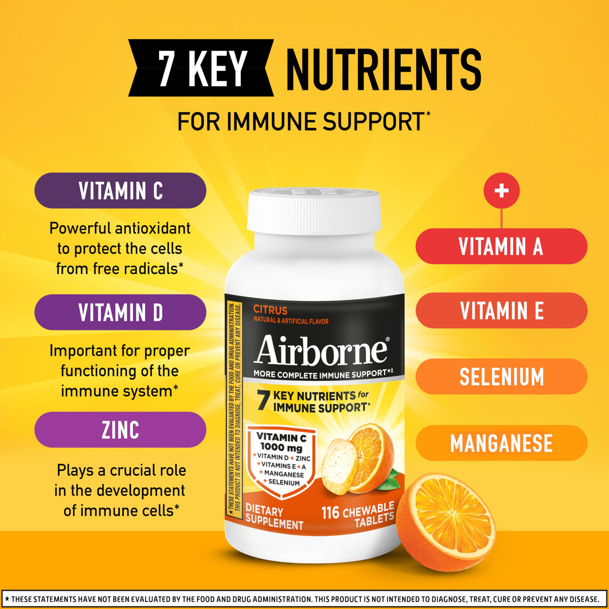 Airborne Complément Alimentaire 1000mg Vitamine C, comprimés à mâcher