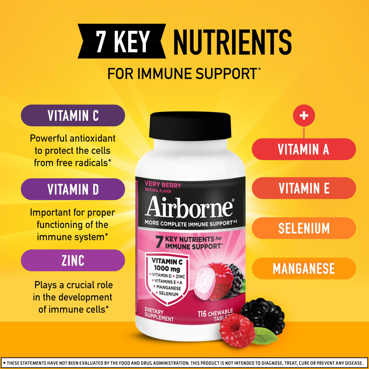 Airborne Comprimés à Mâcher Very Berry 116 unités, dosage recommandé
