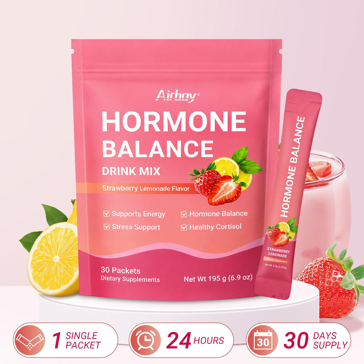 Airboy mélange de soutien nutritionnel pour femmes, stick pack sur une table