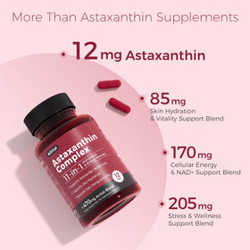 AiVital Astaxanthin 12mg avec ingrédients naturels à l'arrière-plan