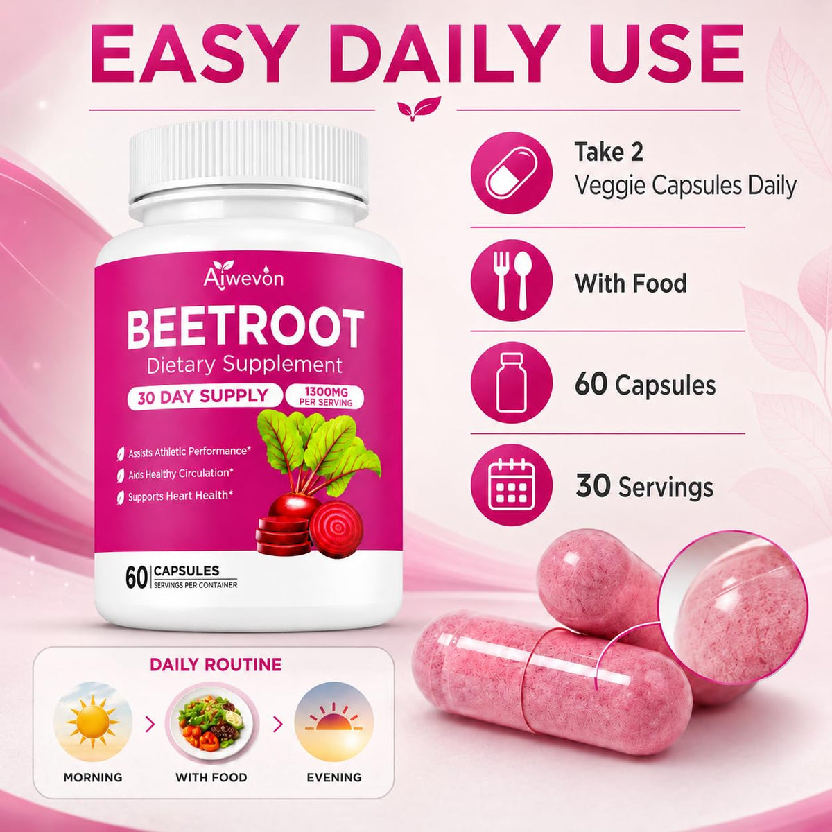 Aiwevon Capsules de Betterave Bio 1300mg, vue de côté