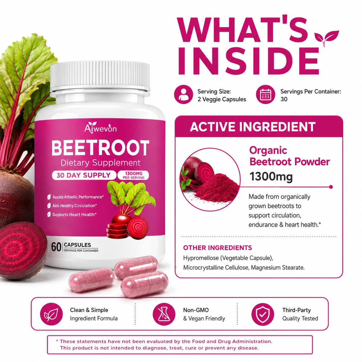 Aiwevon Capsules de Betterave Bio avec étiquette visible