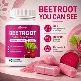 Aiwevon Capsules de Betterave Bio, mise en scène sur un fond neutre