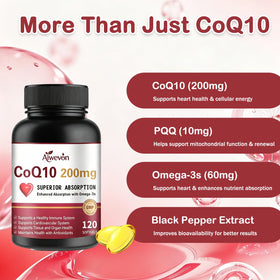 Aiwevon CoQ10 200mg gélules avec étiquette de dosage