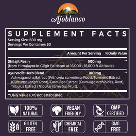 Ajoblanco Résine de Shilajit Himalayen 600mg avec bâtonnets de mesure