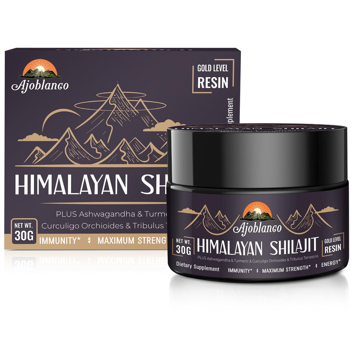 Ajoblanco Résine de Shilajit Himalayen 600mg dans une cuillère