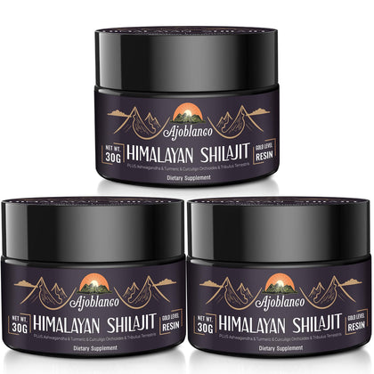 Ajoblanco Résine de Shilajit Himalayen 600mg devant un fond naturel