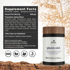 AKSHAR Gluco Support 60 Capsules à côté d'un verre d'eau