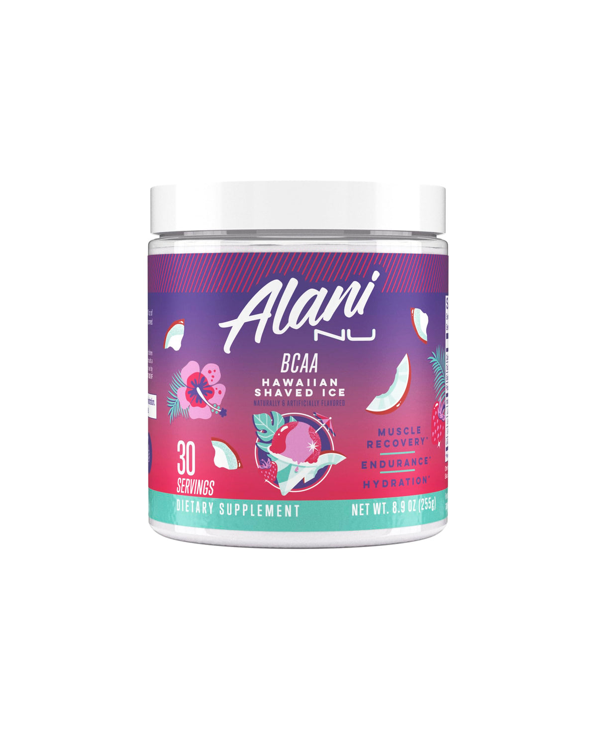 Alani Nu BCAA Poudre 30 Servings Saveur Hawaiian Shaved Ice vue de face