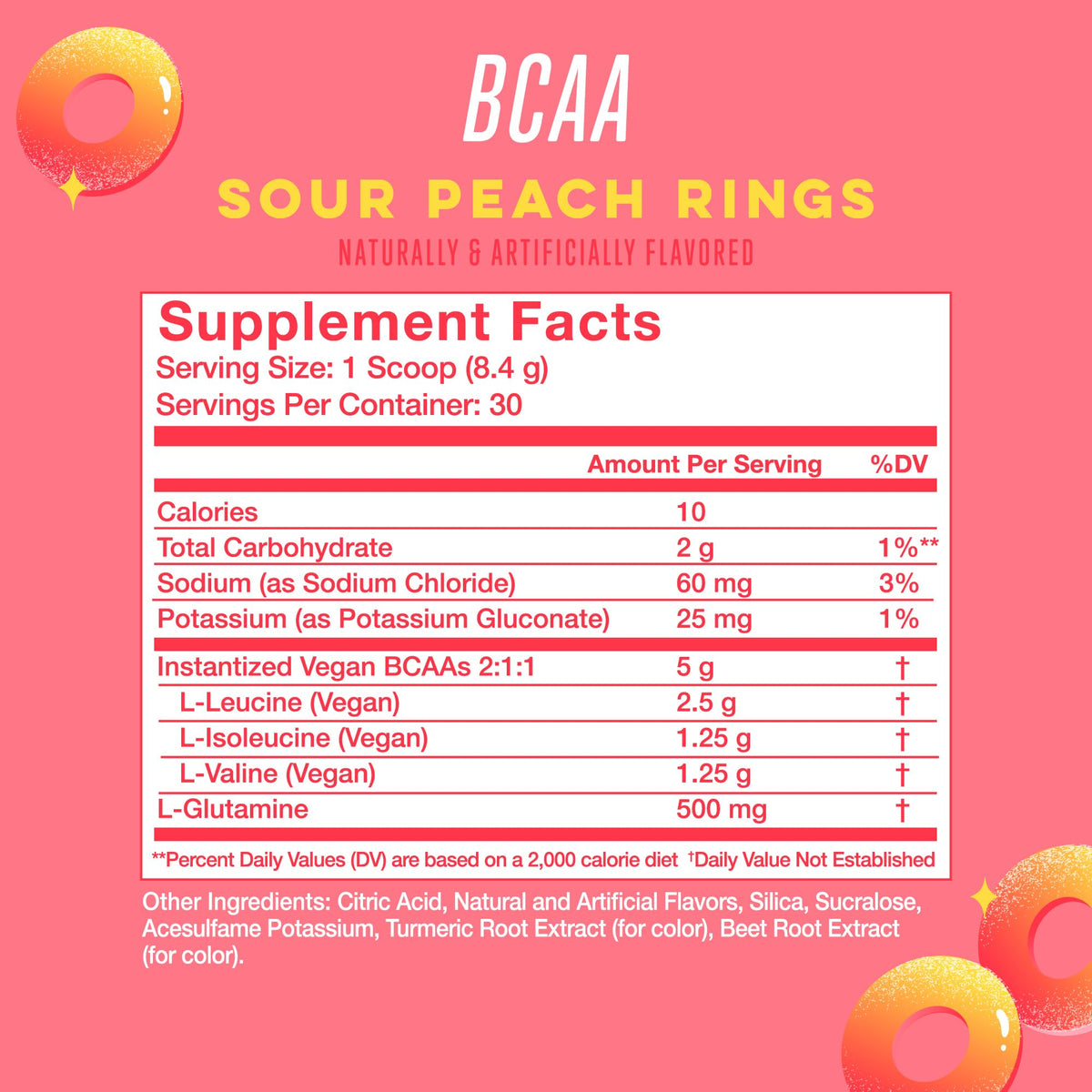 Alani Nu BCAA poudre au goût pêche acide dans un verre