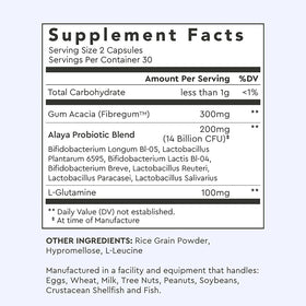 Alaya Naturals Advanced Synbiotic ingrédients détaillés