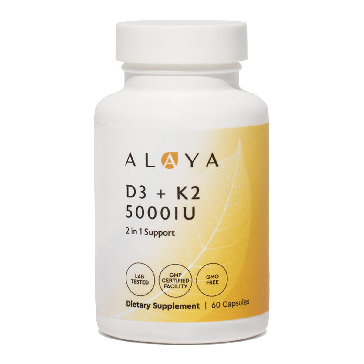 Alaya Naturals D3 K2 5000 IU 60 capsules vue de face
