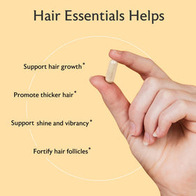 Alaya Naturals Hair Essentials 30 jours, flacon ouvert avec capsules visibles