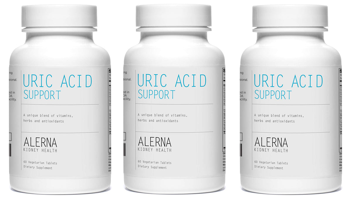 Alerna Complément Uric Acid 60 Comprimés Végétariens avec une main tenant le flacon