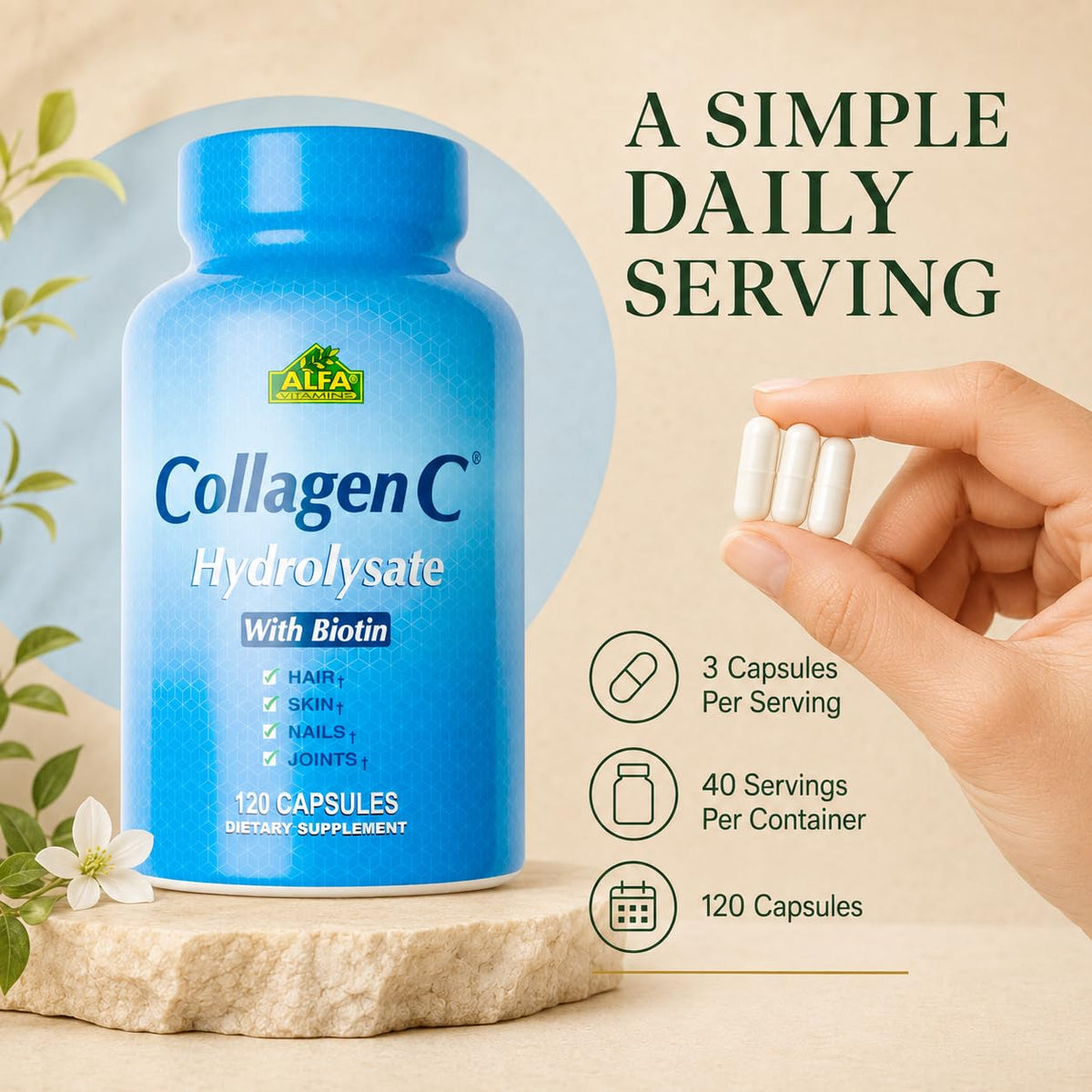 ALFA VITAMINS Collagène Hydrolysé 120 Capsules, présentation du produit