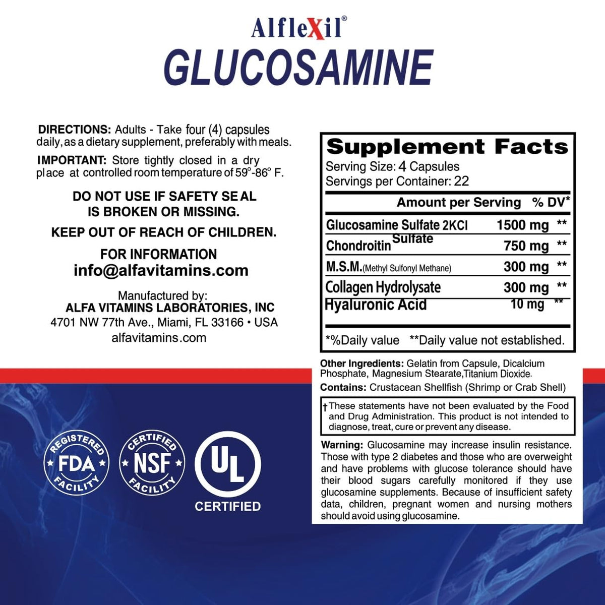 ALFLEXIL Glucosamine et Chondroïtine capsules sur une surface blanche