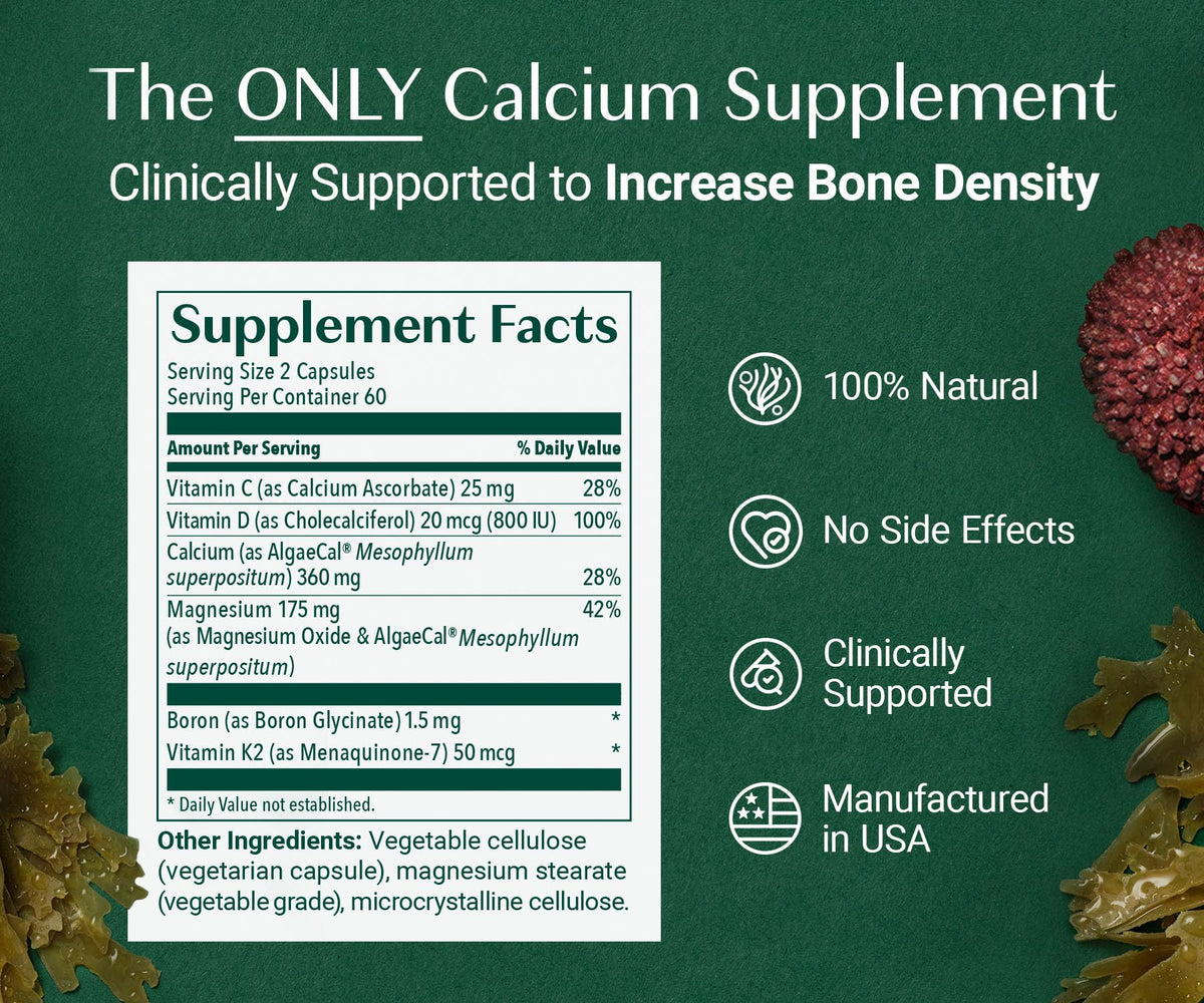 ALGAECAL Complément Alimentaire Calcium 720mg D3 K2 emballage arrière
