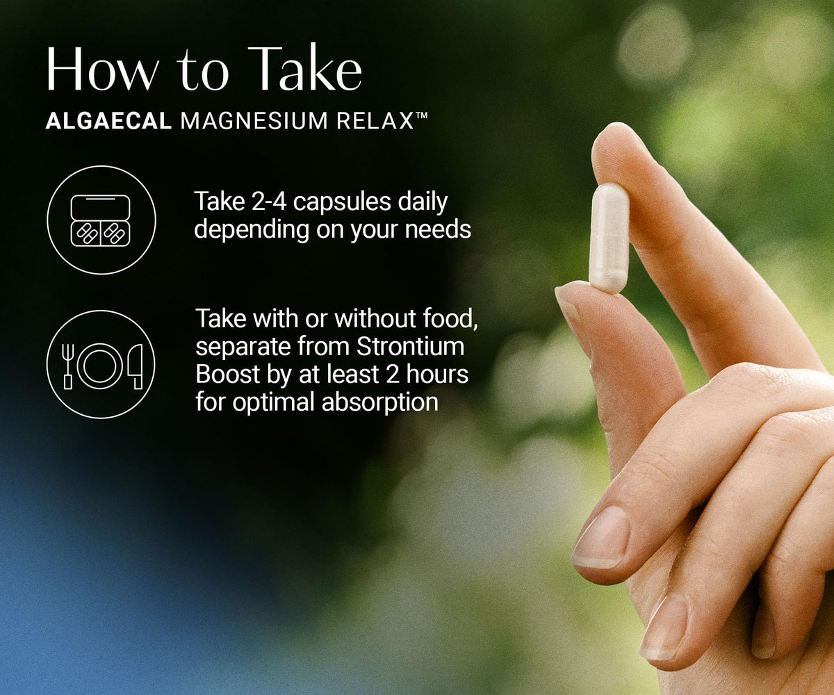 ALGAECAL Magnesium daily wellness 60 capsules avec des ingrédients en arrière-plan