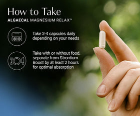 ALGAECAL Magnesium daily wellness 60 capsules avec des ingrédients en arrière-plan