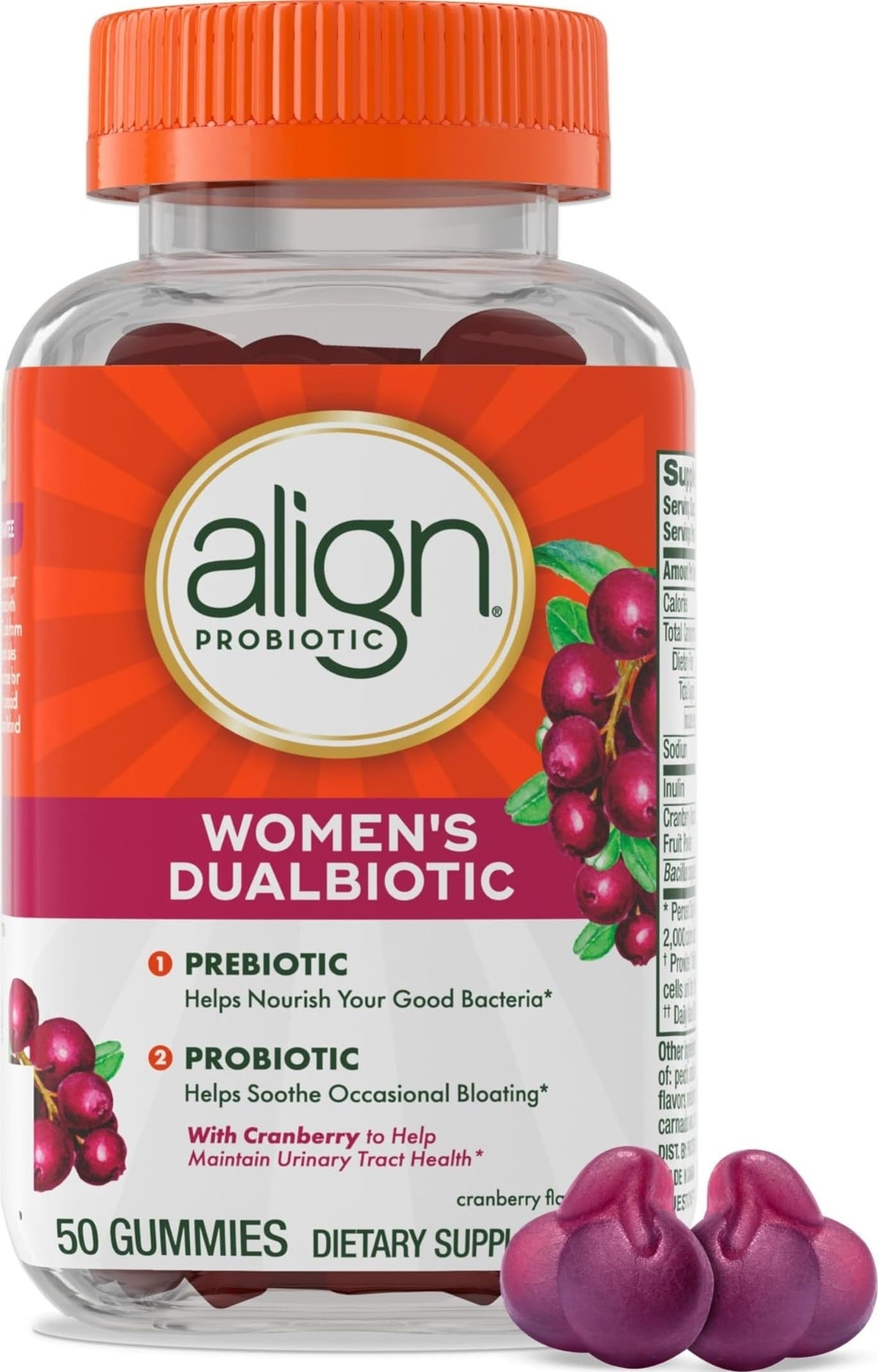 Align Gummies Probiotiques Femme 50 Gummies saveur canneberge vue de face