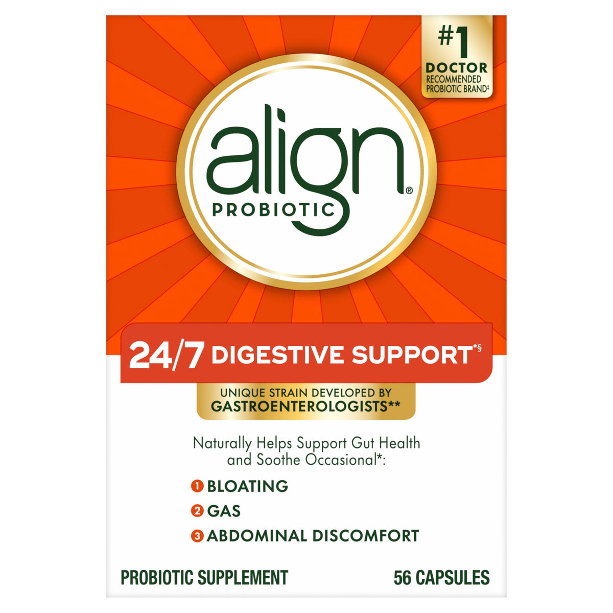 Align Probiotic Capsules, vue arrière de l'emballage