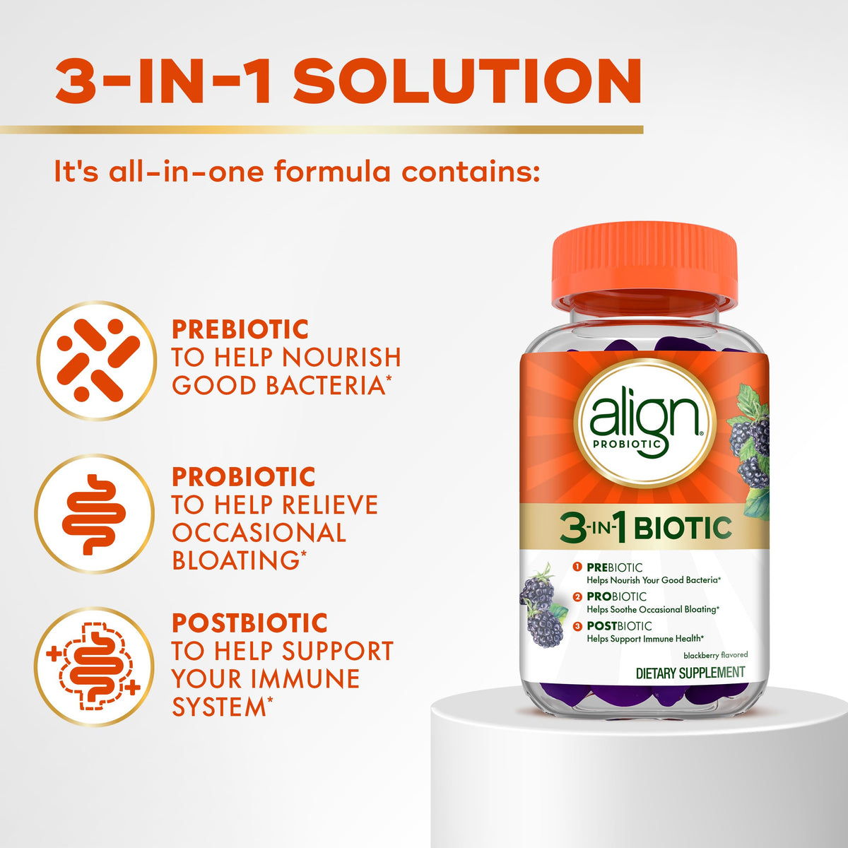 Align Probiotic Gummies 3-en-1 gummies individuelles saveur mûre