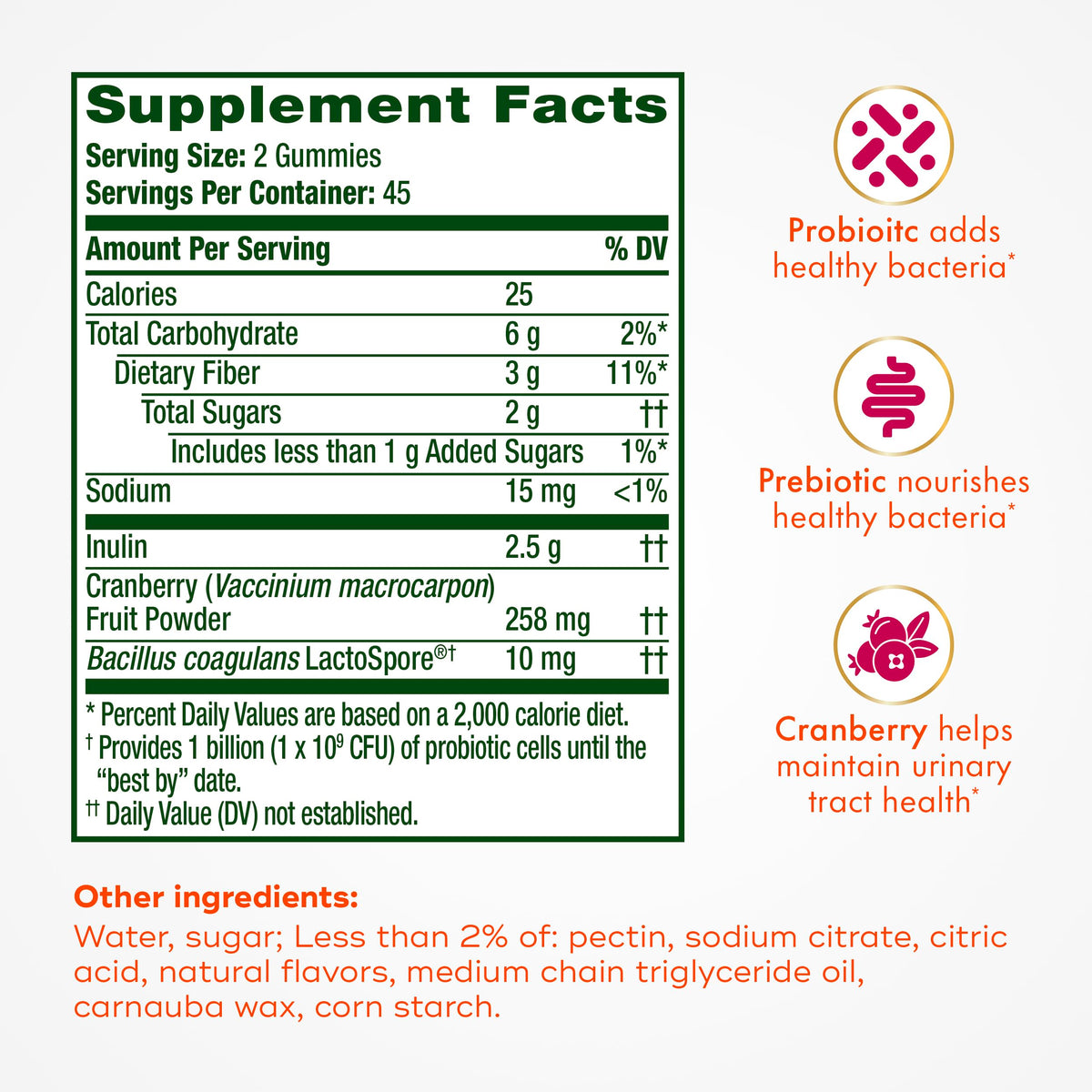 Align Probiotic Gummies, gummies à la canneberge sur une table