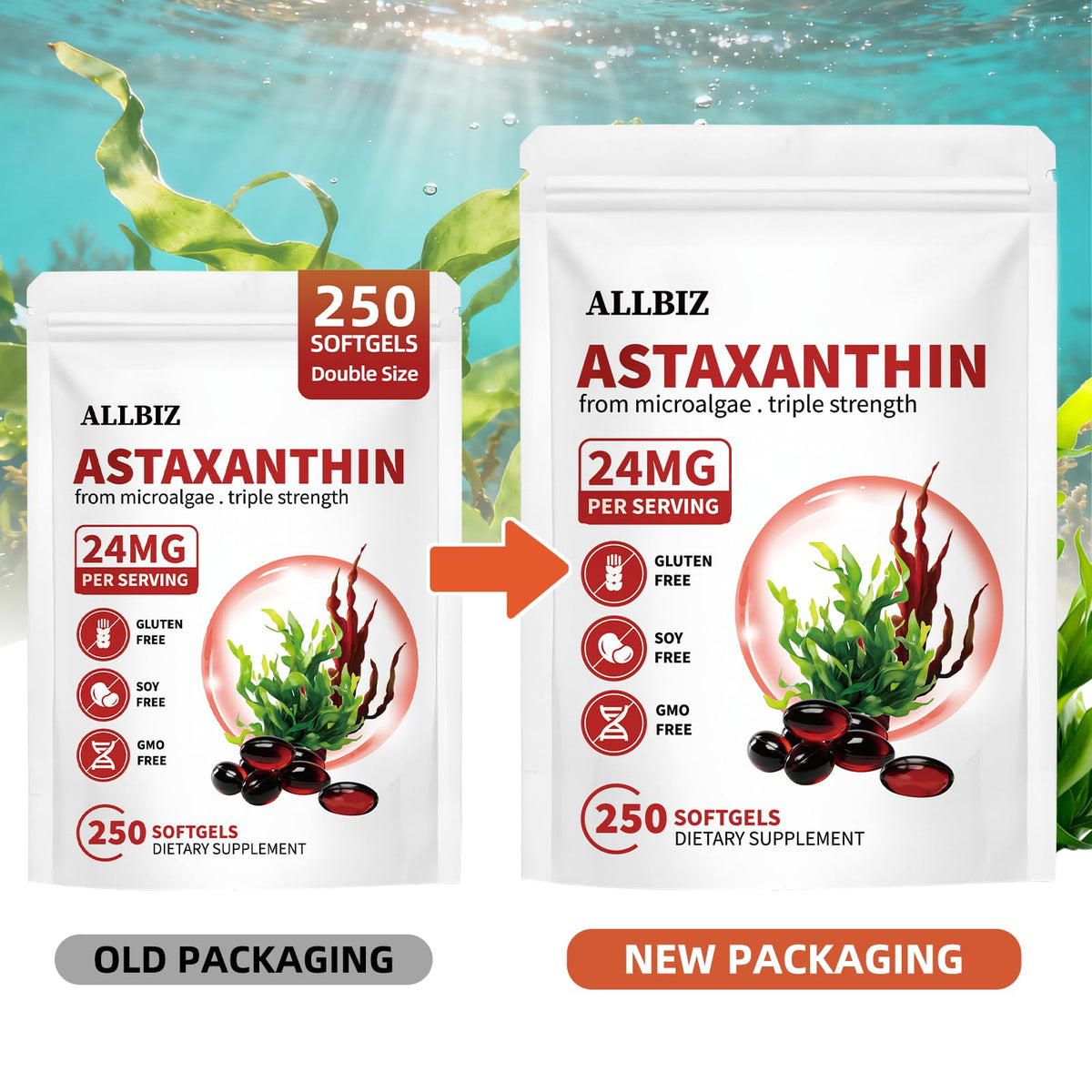 ALLBIZ Astaxanthin 24mg gélules sur table en bois