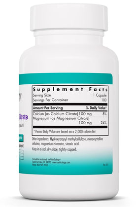 Allergy Research Group Calcium Magnesium Citrate 100 Capsules back view