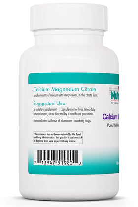 Allergy Research Group Calcium Magnesium Citrate 100 Capsules side view