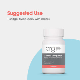 Allergy Research Group CoQ10 Ubiquinol 100 mg capsules sur une table