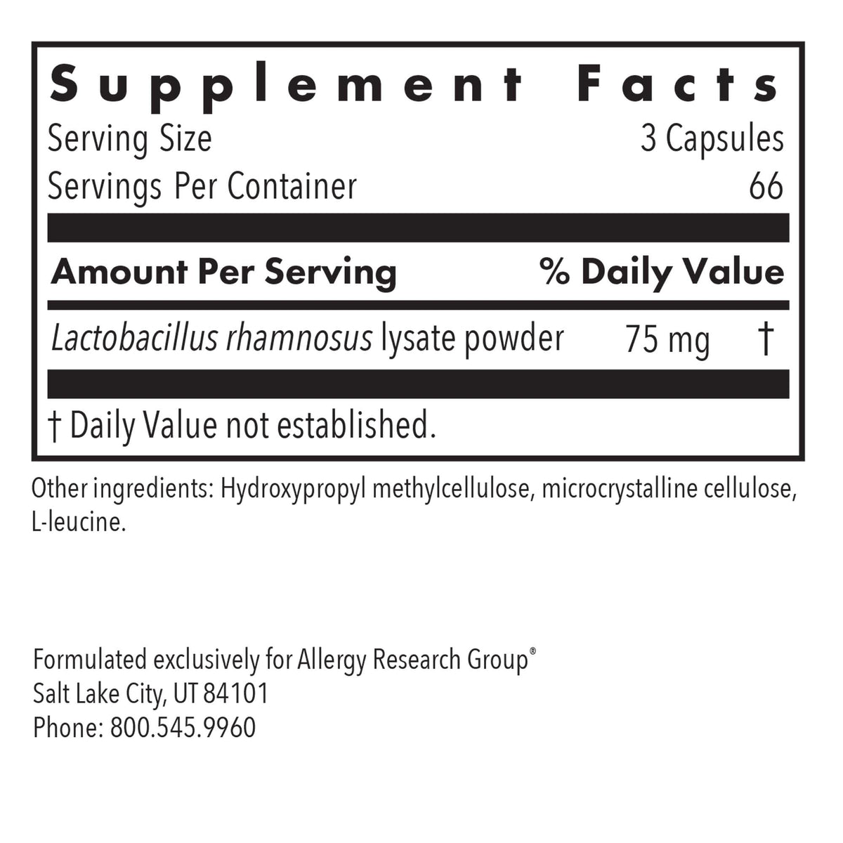 Allergy Research Group daily wellness Pro 200 Capsules, vue de dos