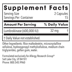 Allergy Research Group Lumbrokinase 32 mg packaging