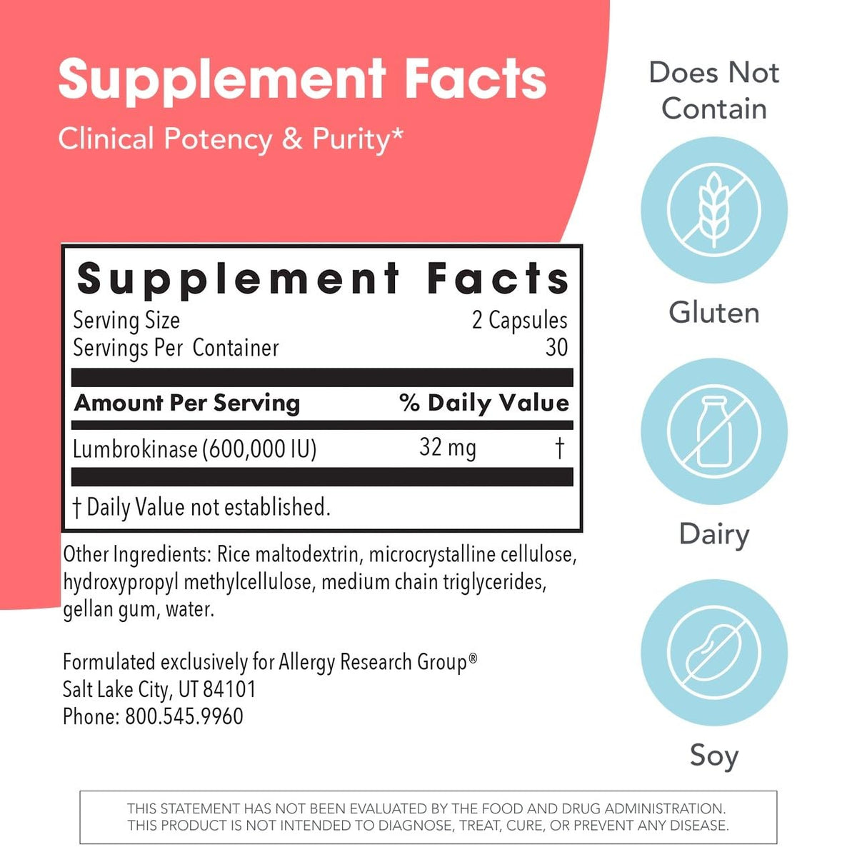 Allergy Research Group Lumbrokinase capsules bottle