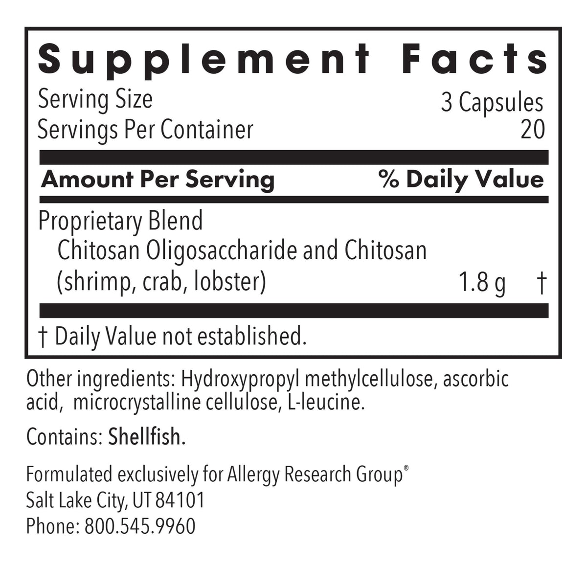 Allergy Research Group MicroChitosan 60 Capsules emballage