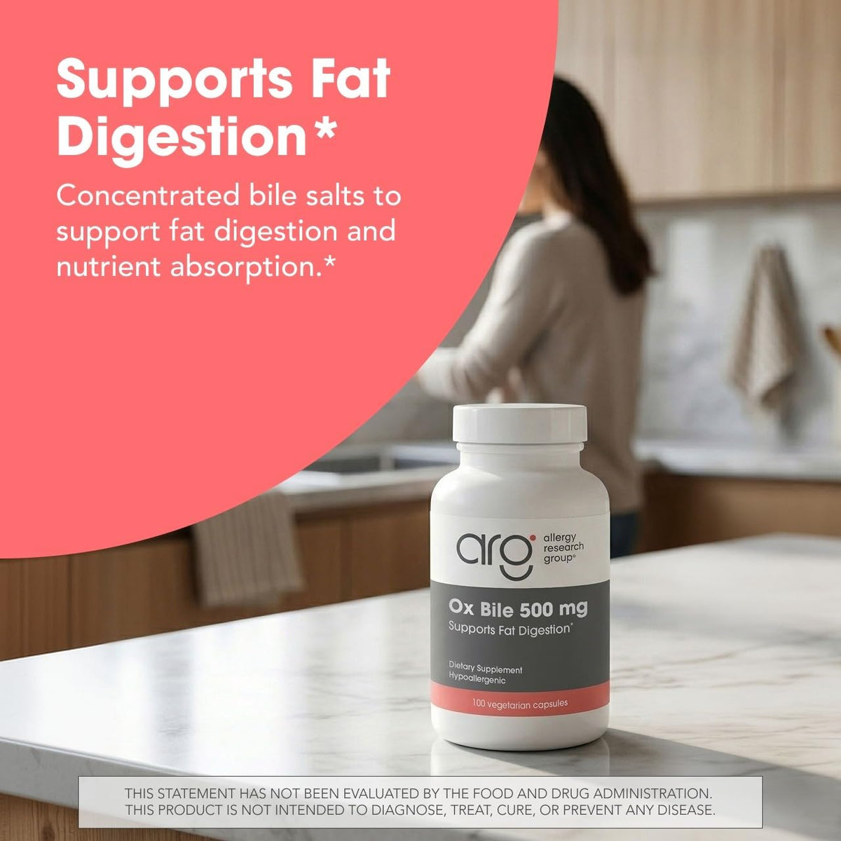 Allergy Research Group Ox Bile 500 mg 100 Capsules - vue arrière