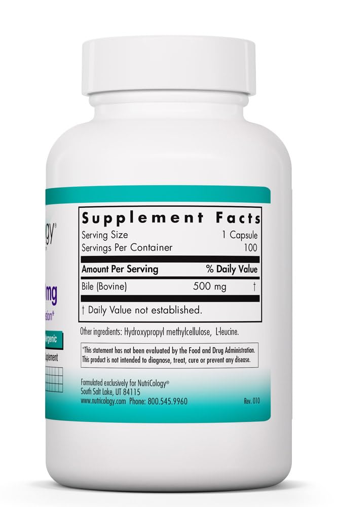 Allergy Research Group Ox Bile 500 mg 180 Capsules vue arrière