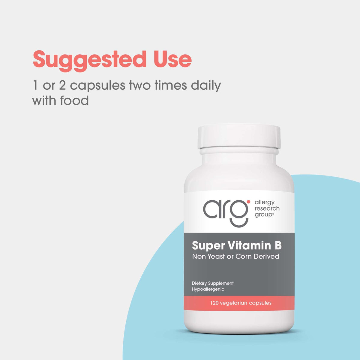 Allergy Research Group Super Vitamin B Complex 120 capsules with dosage information