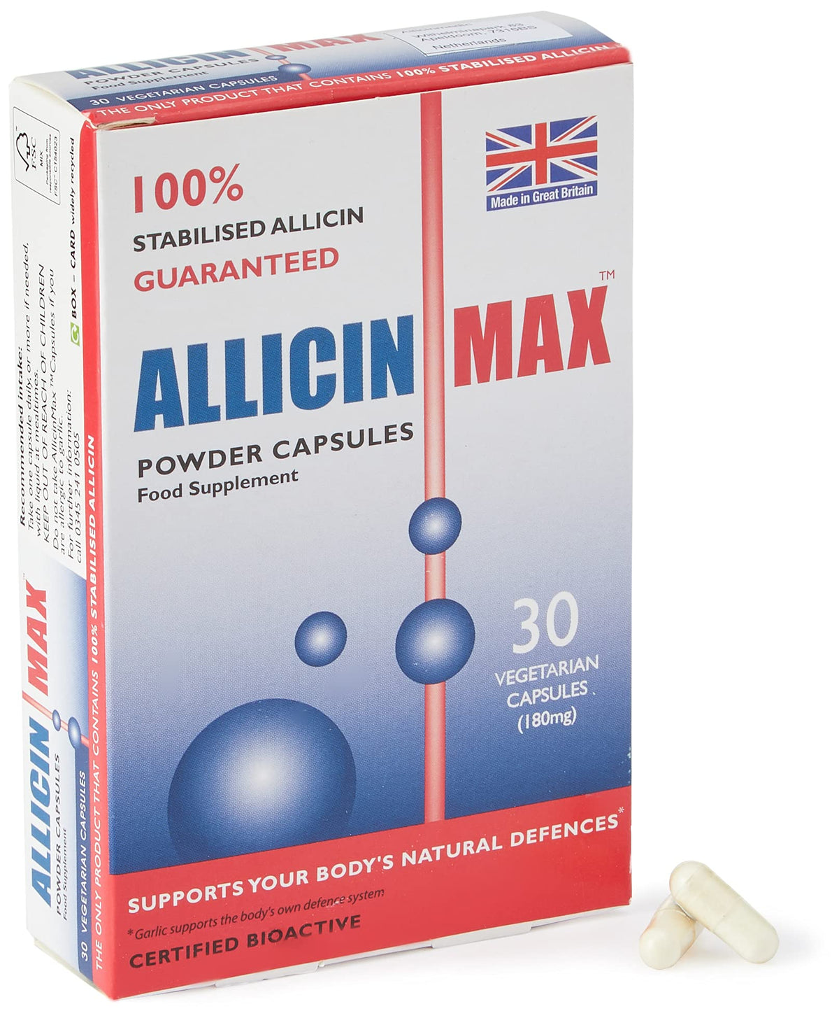 Allicin Max 30 capsules végétales vue avant avec emballage