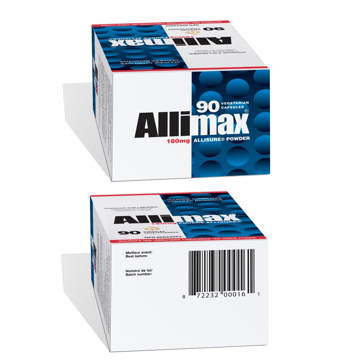 ALLIMAX 180mg capsules ouvertes montrant la taille des capsules