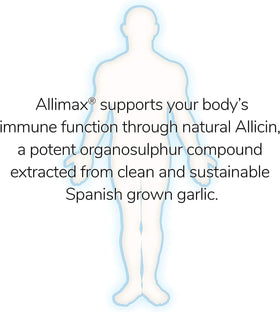 ALLIMAX 180mg capsules sur un fond naturel