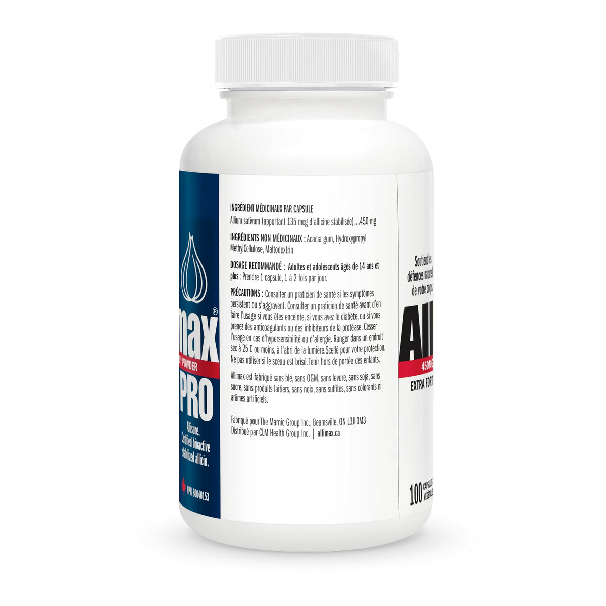 ALLIMAX 450 mg Allicine 100 Capsules Végétariennes - étiquette