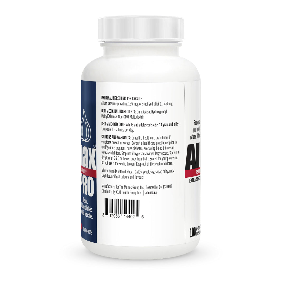 ALLIMAX 450 mg Allicine 100 Capsules Végétariennes - vue de dos