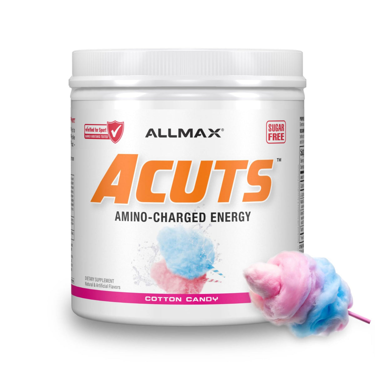 ALLMAX ACUTS Poudre Énergétique Amino 30 Portions Saveur Barbe à Papa vue de face