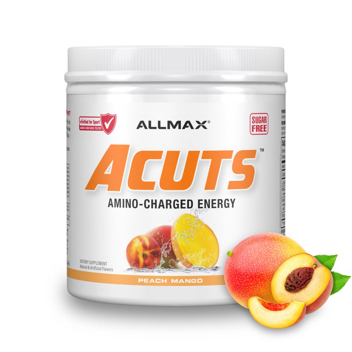 ALLMAX ACUTS Poudre Énergétique Amino Pêche Mangue, vue de face