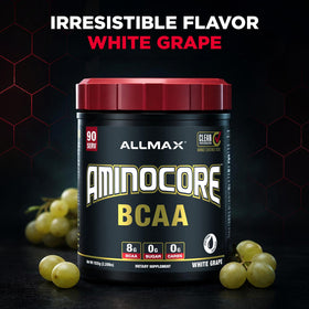 ALLMAX Aminocore BCAA 1035 g Raisin Blanc en poudre dans un verre