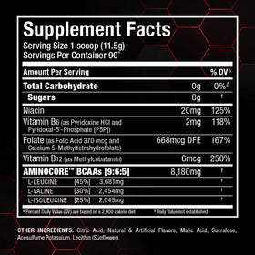 ALLMAX Aminocore BCAA Ananas Mangue avec des fruits frais